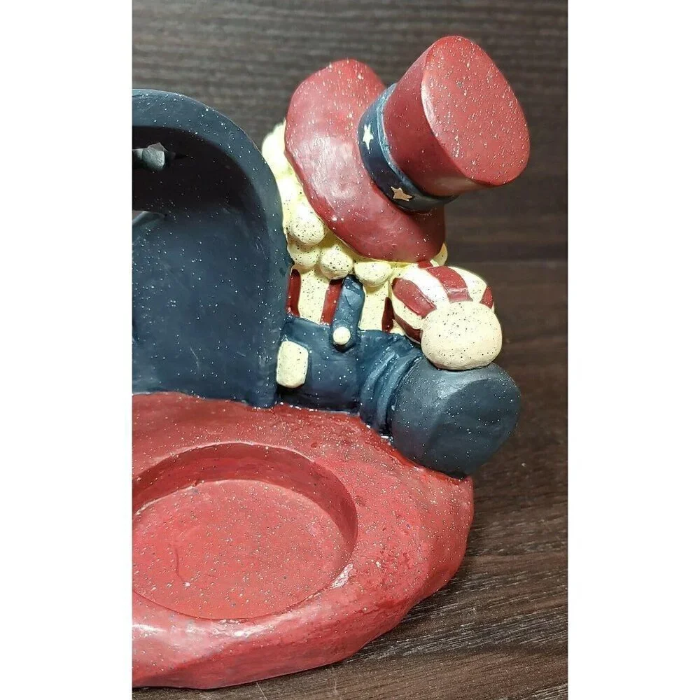 Patriotic Uncle Sam Santa Tealight Candle Holder With Star Cutouts Red Blue VRG
